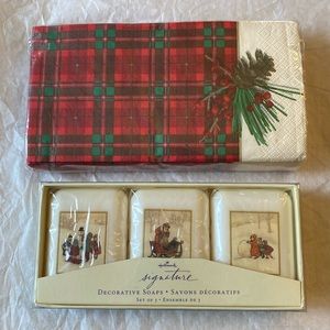 Hallmark Christmas Hand Soaps. Santa & sleigh. ⛄️. Matching plaid paper towels